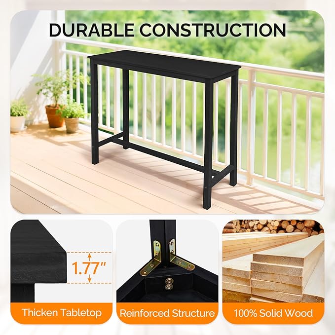 VINGLI Wooden Outdoor Bar Table, Wood Patio Counter Height Table, Weather-Resistant Patio Pub Table for Garden, Balcony, Poolside, Backyard
