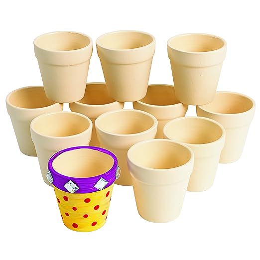 Ceramic Flowerpots, Set of 12, Kids Crafts, Crafts for Children, Flowers & Herb Garden for Kids, Ideal Mothers Day or Fathers Day Gift, Birthday or Holiday, Personalize & Individually Decorate