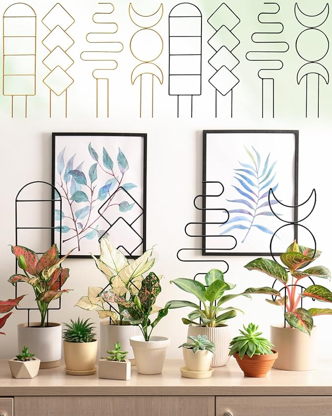 4 Pack Trellis for Indoor Climbing Plant, Small Metal Outdoor Garden Trellis for Potted Plants, Stake Mini Houseplant Trellis Support for Hoya, Vines, Pothos, Monstera (Black)
