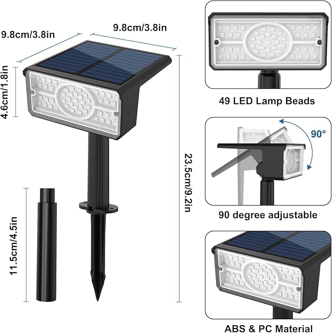 T-SUN Solar Spot Lights Outdoor, 4 Pack 49LED Landscape Spotlights, 2 Lighting Modes Auto ON/Off Solar Lights for Trees, Garden, Yard, Pathway, Driveway(Blue)
