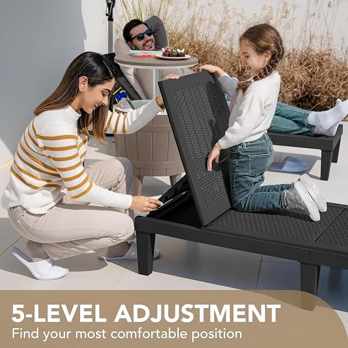 Devoko Outdoor Chaise Lounge Chair Set of 4 for Outside Pool Patio, Adjustable Waterproof Easy Assembly Chaise Lounge Outdoor (Black, Set of 4)