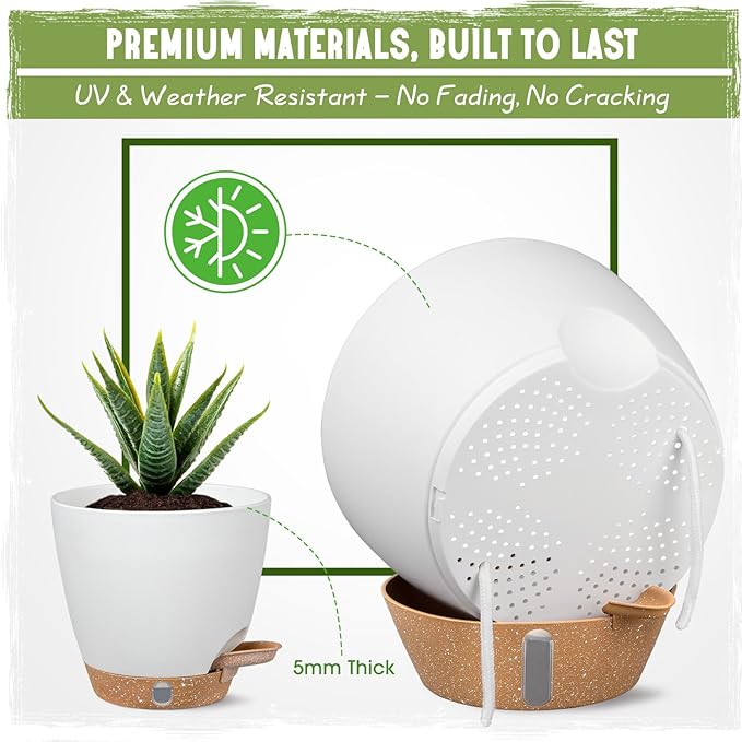 Self-Watering Pots for Indoor Plants 4 Pack, 6/8/10/12 Inch Outdoor Planters with Water Level Indicator&Deep Reservoir, Decorative Flower Pots for Indoor Plants,Home Decor (White, 12+10+8+6 inch)