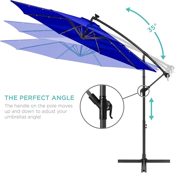 Best Choice Products 10ft Solar LED Offset Cantilever Hanging Market Patio Umbrella, 8 Sturdy Ribs, Easy Adjustment - Resort Blue