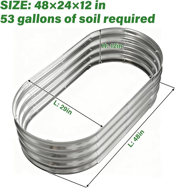 Galvanized Raised Garden Bed for Outdoor: 4X2X1ft Durable Metal Vegetable Plant Container Kit - Oval Planter Box for Gardening Flower Trough （2 Pack）