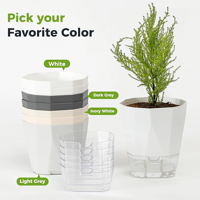 5 Pack Self Watering Pots for Indoor Plants, 6.7 Inches Self Watering Planters African Violet Pots Clear Pots for Herb Orchid Flower Houseplant, Dark Grey