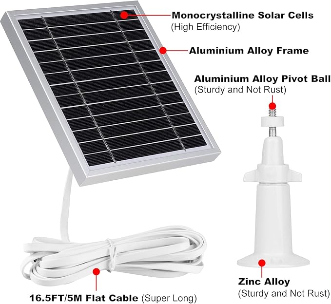 UYODM 3 Pack Solar Panel Charger Compatible with Arlo Essential Spotlight/XL Spotlight Only, 16.5ft Power Charging Cable Micro USB, IP66 Weatherproof Aluminum Alloy Frame Silver (Not for 2K/2nd Gen)