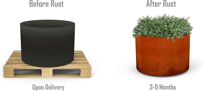 PLANTERCRAFT Corten Steel Metal Planter Box, Round Sizes, Modern Garden Steel planters for Commercial and Residential Outdoor Use.