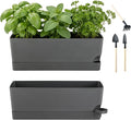 2 Pack Rectangle Self Watering Pots for Indoor Plants 17 Inches Window Boxes Planters Rectangular Flower Pots Herb Large Plant Pots with Drainage Holes and Saucers Windowsill Planter, Grey