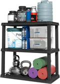 IRIS USA 3-Shelf Heavy Duty Plastic Storage Shelves, 450lb Capacity, 38" H x 36" W x 18" D, Large Modular Shelving Unit Storage Organizer for Garage, Home, Warehouse & Gym, Storage Rack - Black