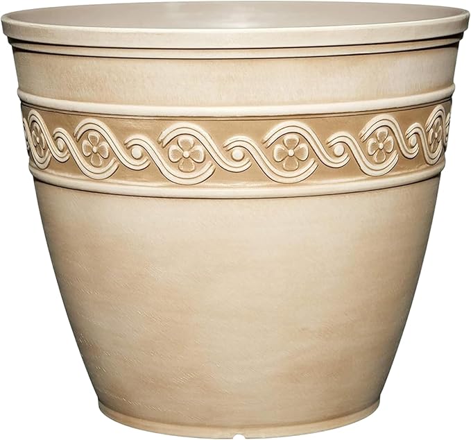 Classic Home and Garden Corinthian Resin Planter Pot - Outdoor & Indoor Plant Pot - Round Planter for Plants & Flowers (10" Desert Tan, Pack of 1)