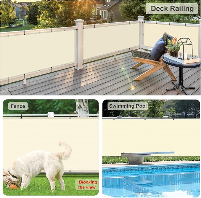 LOVE STORY Balcony Privacy Screen, 3'x16' Butter Cream Deck Shield Screen Fence Cover (HDPE),UV Protection and Weather-Resistant,3 FT Height for Deck, Patio, Backyard, Outdoor Pool, Porch, Railing