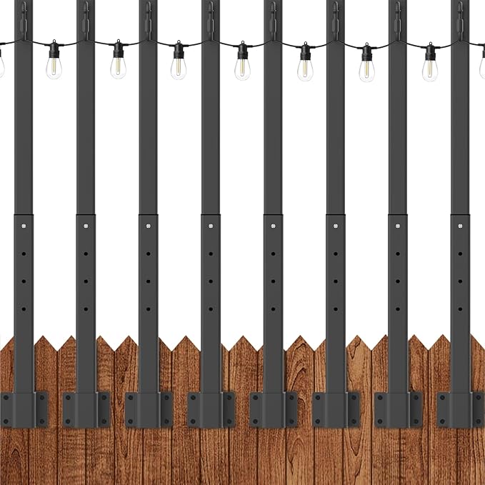 AILBTON 8 Pack 2.8Ft String Light Poles,Light Poles for Outside String Lights,Outdoor Light Poles with Fence Bracket,Metal Pole Stand for Patio,Backyard,Deck