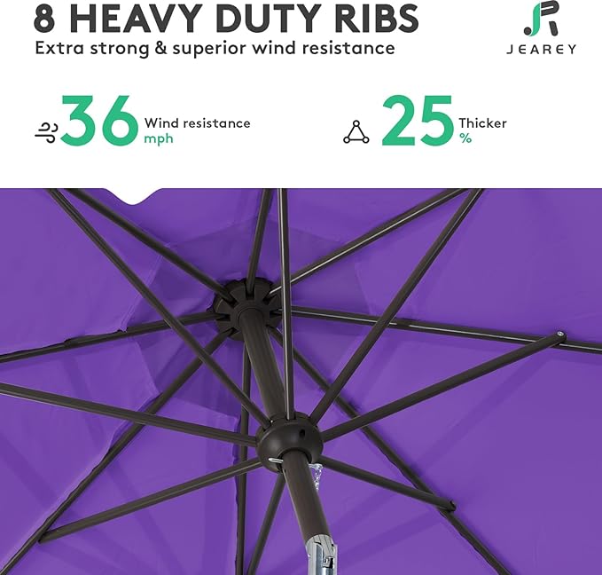 JEAREY 9FT Outdoor Patio Umbrella Outdoor Table Umbrella with Push Button Tilt and Crank, Market Umbrella 8 Sturdy Ribs UV Protection Waterproof for Garden, Deck, Backyard, Pool (Dark Purple)