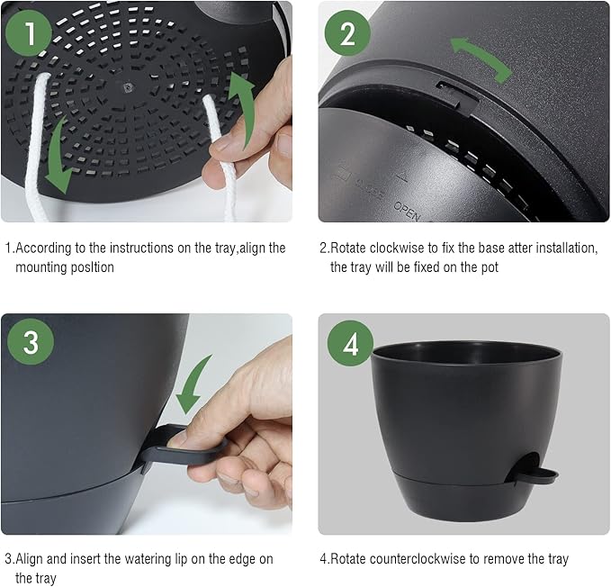 12inch 2Pack Large Self Watering Planters, Plastic Plant Pots with 60oZ Removable Deep Reservoir and Multi Mesh Drainage Holes for Indoor Outdoor Garden Plants and Flowers, Black