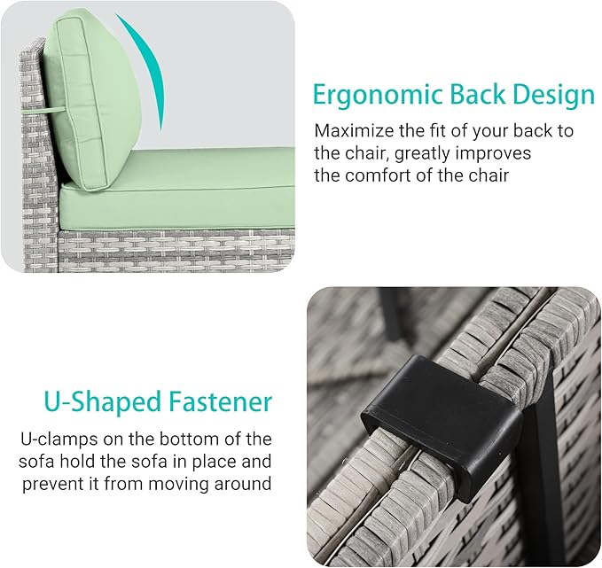 11-Piece Outdoor Patio Furniture Set with Rocking Swivel Chair Wicker Sectional Sofa Set, Patio Conversation Set with Ottomans & Coffee Table for Garden, Backyard, Poolside, Light Green