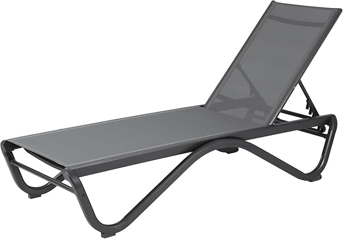 Kozyard Outdoor Chaise Lounge Chair, Full Flat Adjustable Patio Lounger with Aluminum Frame & Resin Legs, Textilene Fabric for Poolside, Backyard & Beach (Gray, Chair)