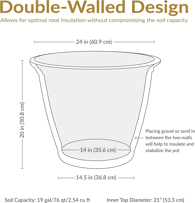 Sunnydaze 24-Inch Anjelica Large Plastic Pot for Plants - Outdoor Double-Walled Large Plastic Planter with Drillable Drainage Holes - Beige - 2pk