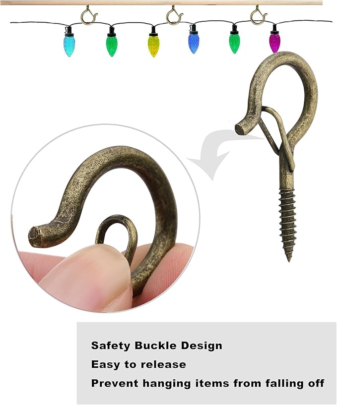 PlusRoc 20Pack Ceiling Hooks for Hanging Plants Outdoor String Lights Heavy Duty, 2.2 Inch Eye Hook Screw in Cup Hooks Q-Hanger for Patio Lights, Wall Wood Fence Deck Mount(Bronze)