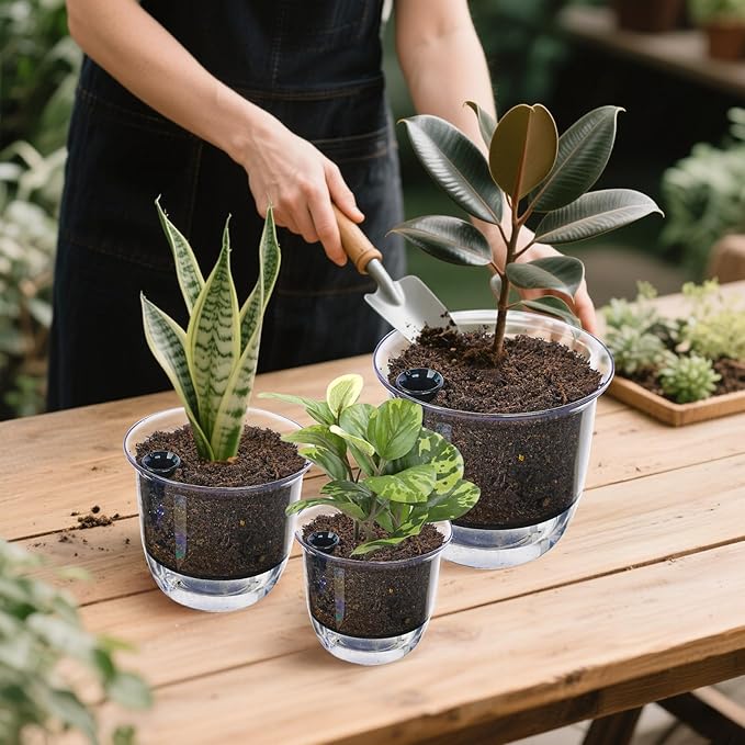Plant Pots 6/5/4 inch Set of 3, Self Watering Pots for Indoor Outdoor Plants Flowers, Self Watering Planters with Reservoir, Drainage Hole and Absorbent Cotton Rope