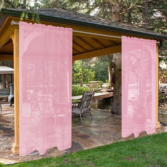 SpaceDresser Waterproof Outdoor Sheer Curtains for Patio - 2 Panels Rod Pocket Indoor Voile Sheer Curtain for Living Room,52W x 96L inch, Light Pink