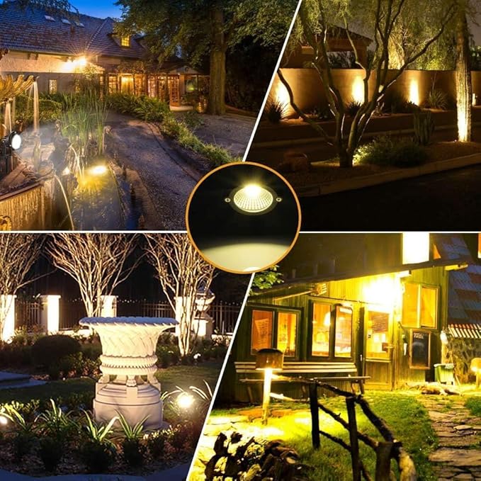 Romwish 120V LED Landscape Spotlights, 10W Outdoor Spotlights for Yard, 3000K Warm White, 120V AC Spot Light with Ground Spike, Waterproof Landscape Lighting for House Garden Lawn Decorative - 4 Pack