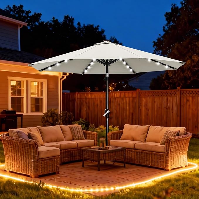 ABCCANOPY 10FT Durable Solar Led Patio Umbrellas with 32LED Lights (Light Beige)