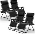 Nestl Zero Gravity Chairs Set of 4, Patio Lounge Chair Outdoor with Pillows & Cup Holder Trays, Adjustable Steel Mesh Reclining Camping Chair, Folding Patio Lawn Chair for Deck, Beach, Yard - Black