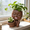 Face Double Plant Pot - Cute Succulent Head Planters Indoor Outdoor Decor, Resin Flower Pots with Drainage Hole, Unique Ideal Present, Gifts for Women/Mother