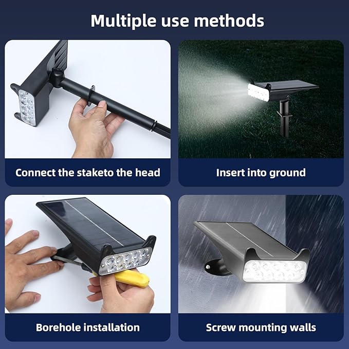 Solar Spotlights Outdoor Waterproof Landscape Path Lights Solar Dusk to Dawn Outdoor Lighting 4 Brightness Modes for Garden Pathway Tree Driveway Porch Yard