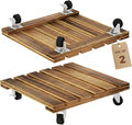 Bamworld Wood Plant Caddy with Wheels, 300lb Capacity, Heavy Duty Planter Stand with Wheels 12inch Plant Dolly 2 Pack Premium Quality, Ready to Use