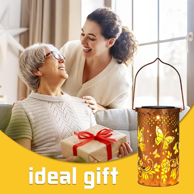 4 Pack Butterfly Birthday Gifts for Women Mom Grandma Solar Lanterns Outdoor Waterproof Garden Decor Hanging LED Decorative Light for Patio Yard Lawn Gardening Gifts