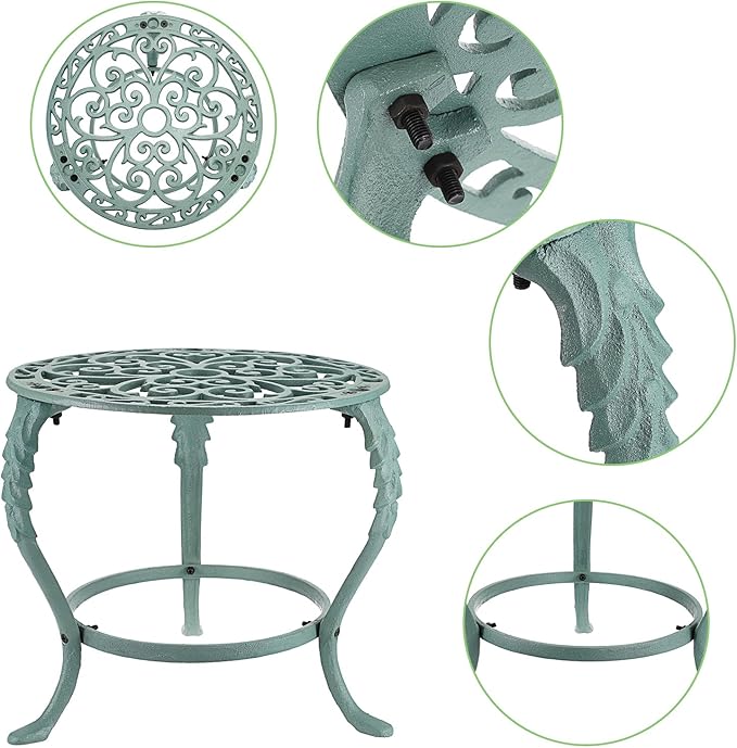 OwnMy Heavy Duty Cast Iron Plant Stand Vintage Wrought Iron Flower Pot Holder, Indoor Outdoor Large Plant Stand for Home Garden Patio, Decorative Round Potted Plant Holder Rack, Green
