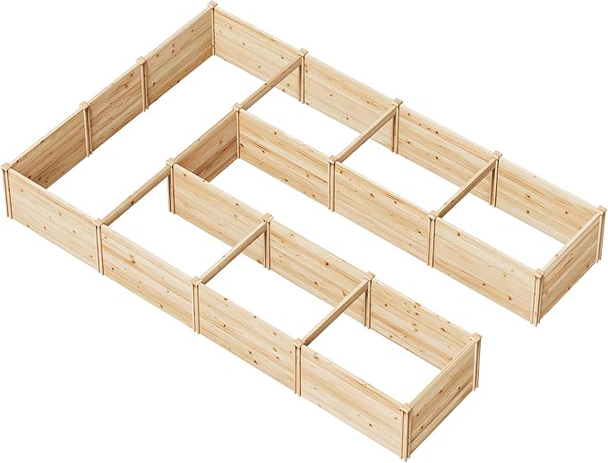 AMERLIFE U-Shaped Raised Garden Bed, 7.5Wx12Dx1.6H Outdoor Wooden Raised Garden Bed Planter with 19.6" Depth Planter Box