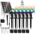 MEIHUA Solar Spot Lights Outdoor Color Changing, 6 in 1 Solar Landscape Lighting RGB Spotlights with Remote Control, IP66 Waterproof Solar Lights Outdoor Garden for Pathway Yard Pool Tree