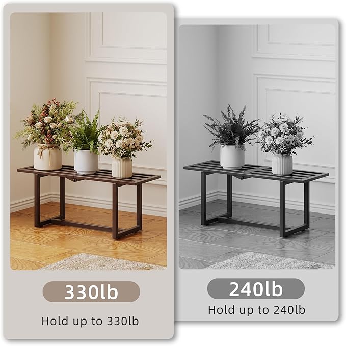 Modern Outdoor Plant Stand for Indoor Corner, Foldable Metal Plant Display Shelf for Multiple Pots,Mid Century Slatted Bench for Garden, Patio Load Bearing 330 lbs 26" L x 10.4" H x 8.6" W 2 Pack Coffee