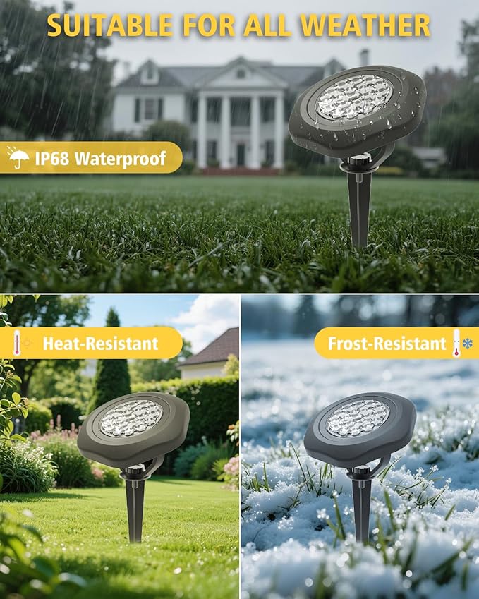 CORESLUX Solar Spot Lights Outdoor Waterproof IP68, 3-in-1 LED Warm Light Solar Landscape Lights, 2 Light Modes Landscape Path Lights for Outside Garden Yard Pond Pathway