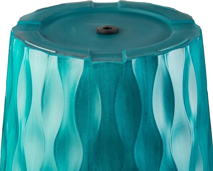 Glitzhome 23.75" H Oversized Tall Planter, Set of 2 Wavy Texture Turquoise Large Planters for Outdoor Plants, with Drainage Hole, Plastic Large Flower Pots for Porch,Garden, Patio or Indoor Use
