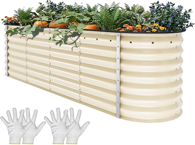 YITAHOME 24" Tall 9 in 1 Large Raised Garden Bed Kit, 8x4x2ft Galvanized Metal Planter Box with Gloves and Safety Rubber, Outdoor Above Ground Planters for Plants Vegetables Flowers, White