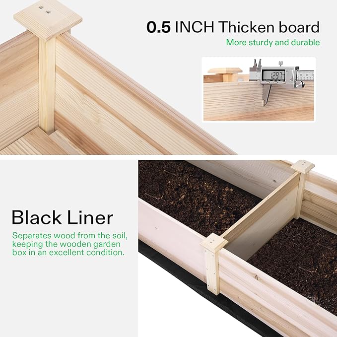 VIVOSUN Wooden Raised Garden Bed, 48 x 24 x 30 Inches, Outdoor Wood Planter Box with Gloves and a Liner, with Trellis for Vine Climbing for Garden, Patio, Balcony, Backyard and Outdoors (Pack of 2)