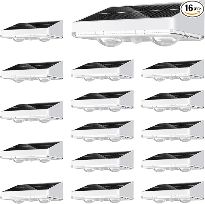 NIORSUN Solar Fence Lights,16 Pack Solars Deck Light,Warm White Color,Outdoor Bulb Waterproof Led IP65,Power Patio Lamp with Lenses for Outside/Backyard/Railing/Yard(White)