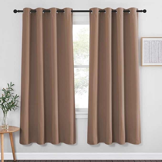 NICETOWN Kitchen Blackout Curtain and Drape - Triple Weave Energy Saving Thermal Insulated Solid Grommet Blackout Panel for Patio (Single Panel, 52 inches by 72 inches, Cappuccino)