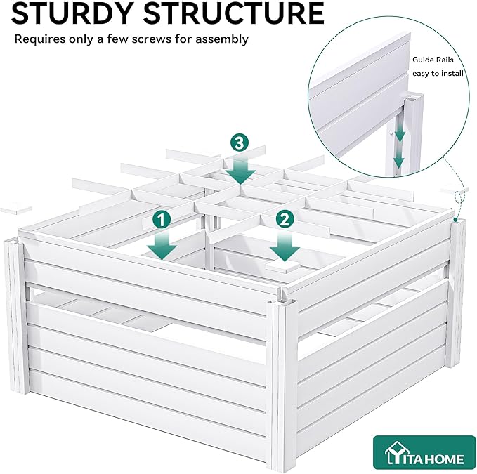 YITAHOME 4x4x2 FT Plastic Raised Garden Bed Kit, Large Outdoor Above Ground Planter Box with Growth Grid for Plants, Vegetables, and Flowers, Easy Installation, White