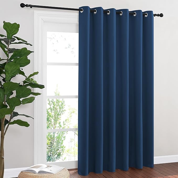 NICETOWN Blackout Sliding Door Curtains 84 Inch Length, Extra Wide Room Divider Grommet Energy Saving Thermal Insulated Curtain for Patio Door Window(W80 x L84, 1 Panel, Moroccan Blue)