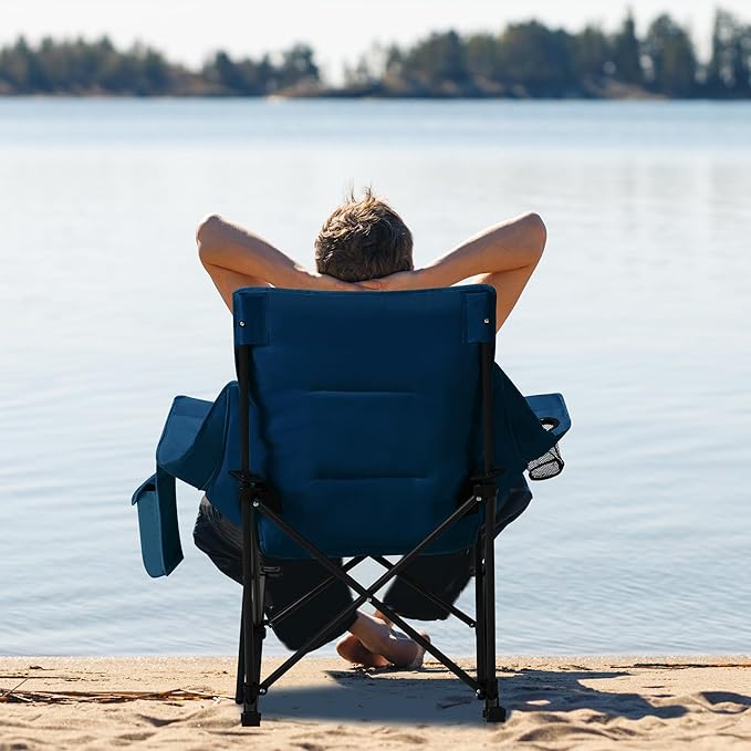 Oversized Rocking Camping Chair with Headrest & Cup Holder - 400lbs Capacity, 600D Oxford Fabric, Easy Fold Portable Outdoor Rocker Chair for Camping, Backyard, Beach, Blue