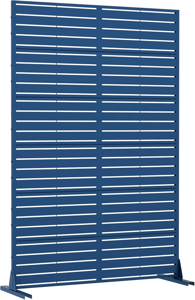 Casaphoria Metal Privacy Screen Outdoor, 72" H x 47" W Freestanding Decorative Privacy Screen for Patio Deck Balcony Garden with Stable Base, Louvered Blue