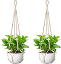 USLAI Macrame Plant Hanger Indoor Outdoor, Fits 4 to 15 Inch Pots, Strong Hanging Planter Holder, Boho Home Decor, 35 Inch, Ivory, Set of 2 (POTS NOT Included)