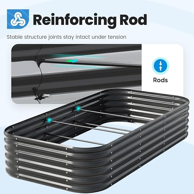 Quictent Galvanized Raised Garden Bed Kit, 8x4x1.5 ft Oval Metal Planter Box Tall for Vegetables Outdoor Backyard, Strengthened by Crossbar, Dark Gray