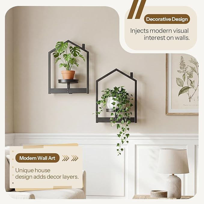 HOOBRO Wall Plant Holder, Wall Planters for Indoor Plants Set of 2, Plant Hanger Indoor Window Plant Shelves for Indoor Outdoor Decor, Black BK08HJP201