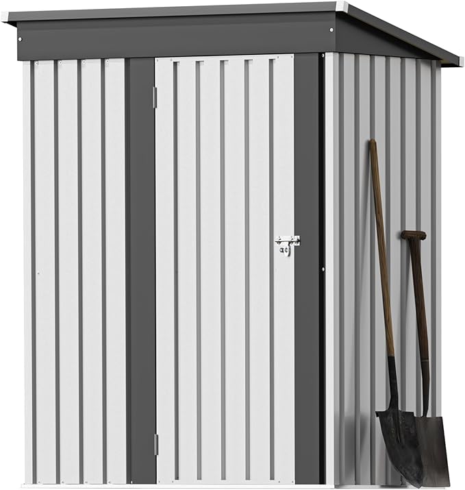 Greesum 5×3 FT Outdoor Storage Shed, Metal Storaged Sheds Without Floor, Tool Sheds with Lockable Doors and Sloping Roof for Garden, Patio, Backyard, White
