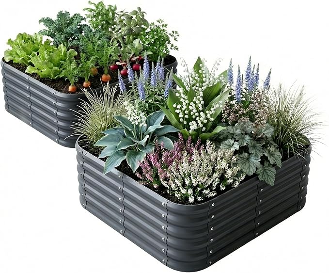 2-Pack 4x1.5ft Galvanized Raised Garden Bed, Outdoor Planter Bed, Metal Planter Box for Gardening and Planting,Dark Grey